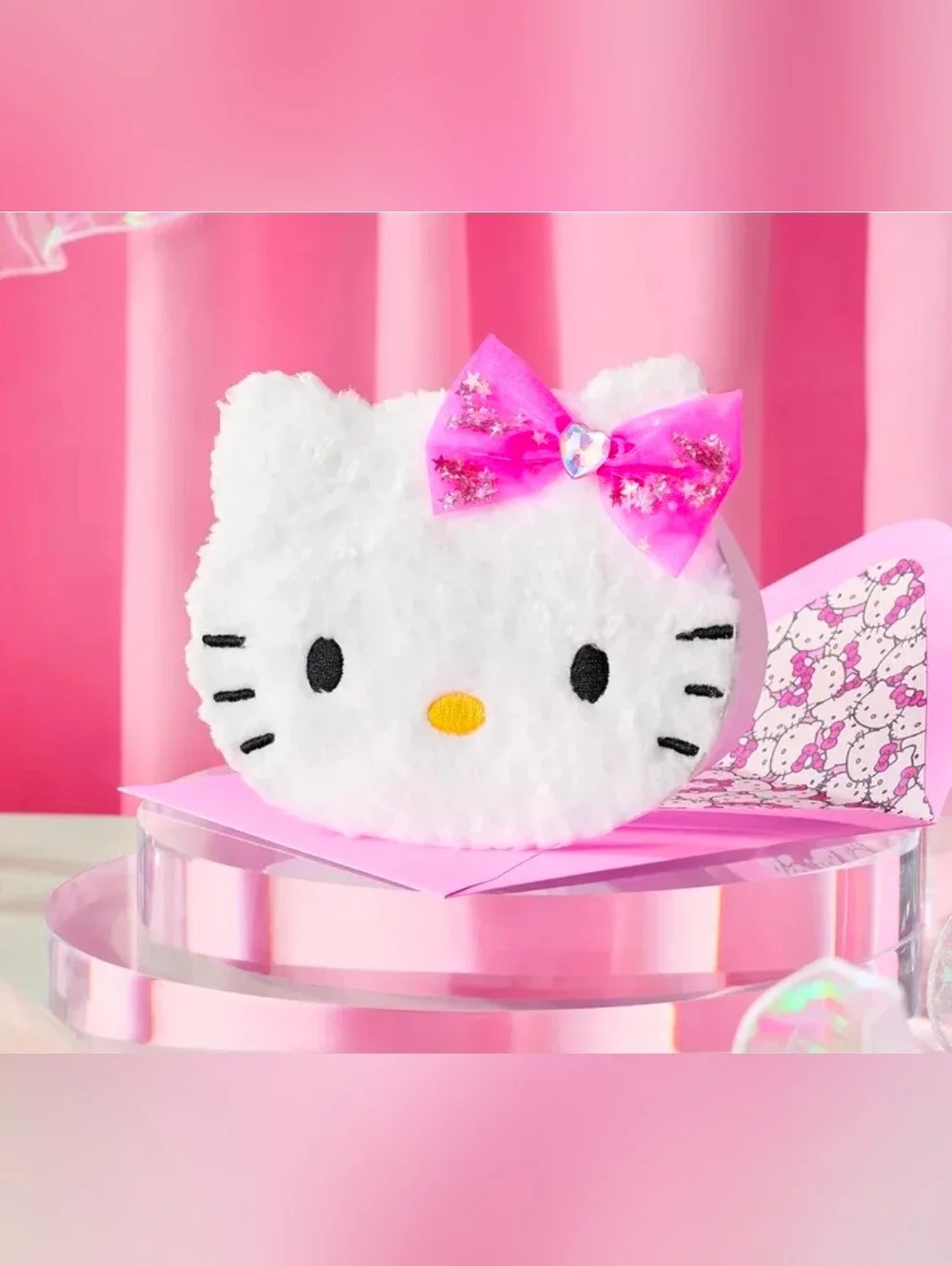 PAPYRUS HELLO KITTY SANRIO FUZZY FABRIC BOW GEMMED BIRTHDAY CARD